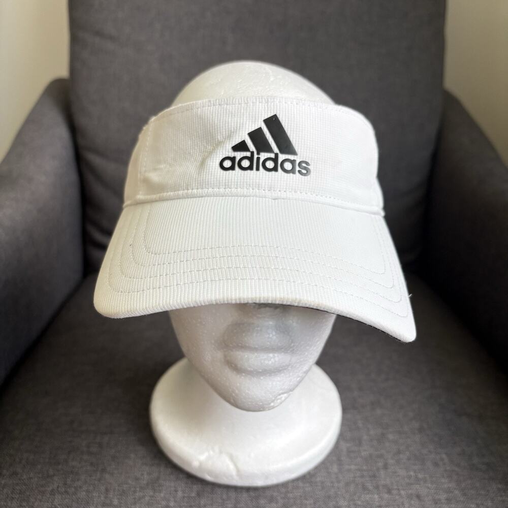Adidas White Sun Visor Hat Cap‎ Black Logo Sellout 3 Stripe Tennis Golf Adult OS
